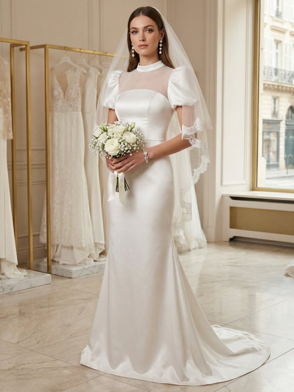 Luxury Bridal Grace Kelly Style Elegant Classy Wedding Couture Runway Dress Gown